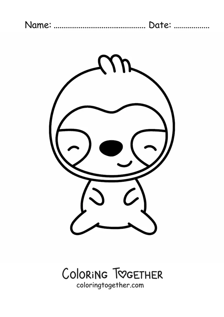 Coloring page of a big kawaii sloth