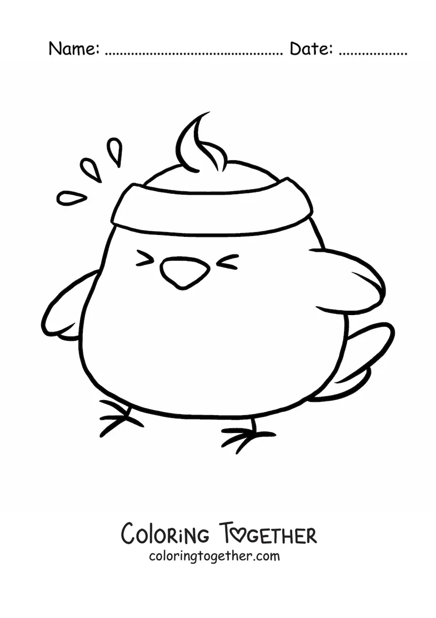 Coloring page of a sporty kawaii chick