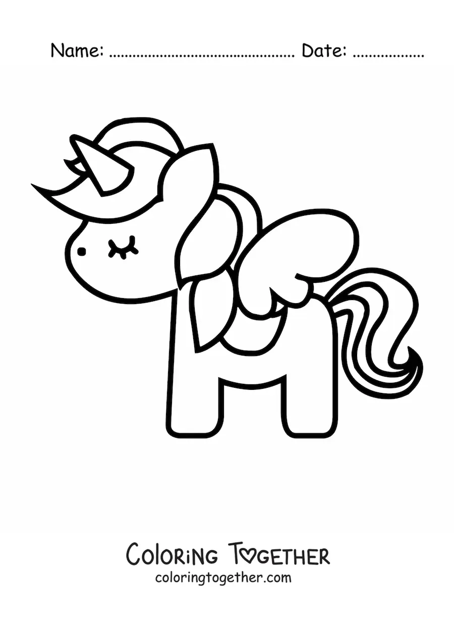 Coloring page of a kawaii unicorn with wings