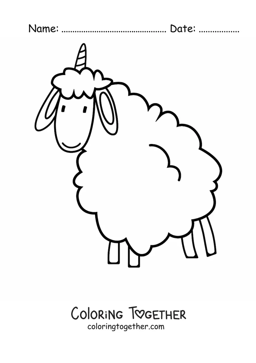 Coloring page of a unicorn sheep
