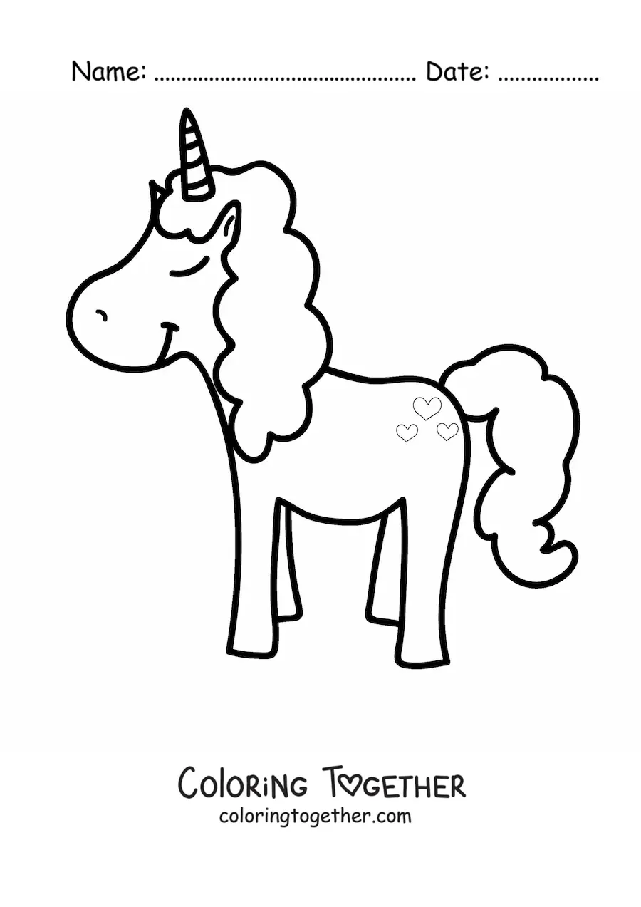 Coloring page of a pretty unicorn