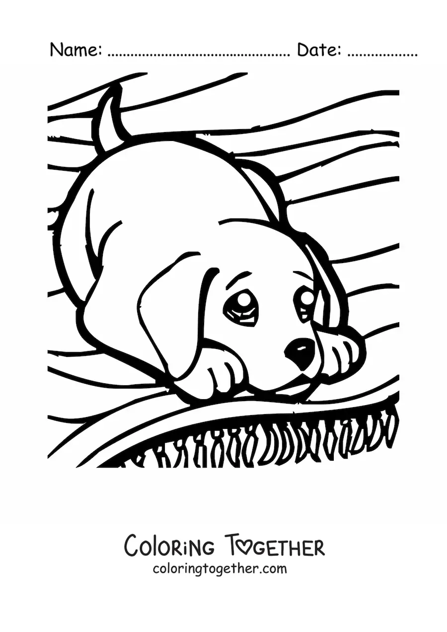 Coloring page of a puppy playing