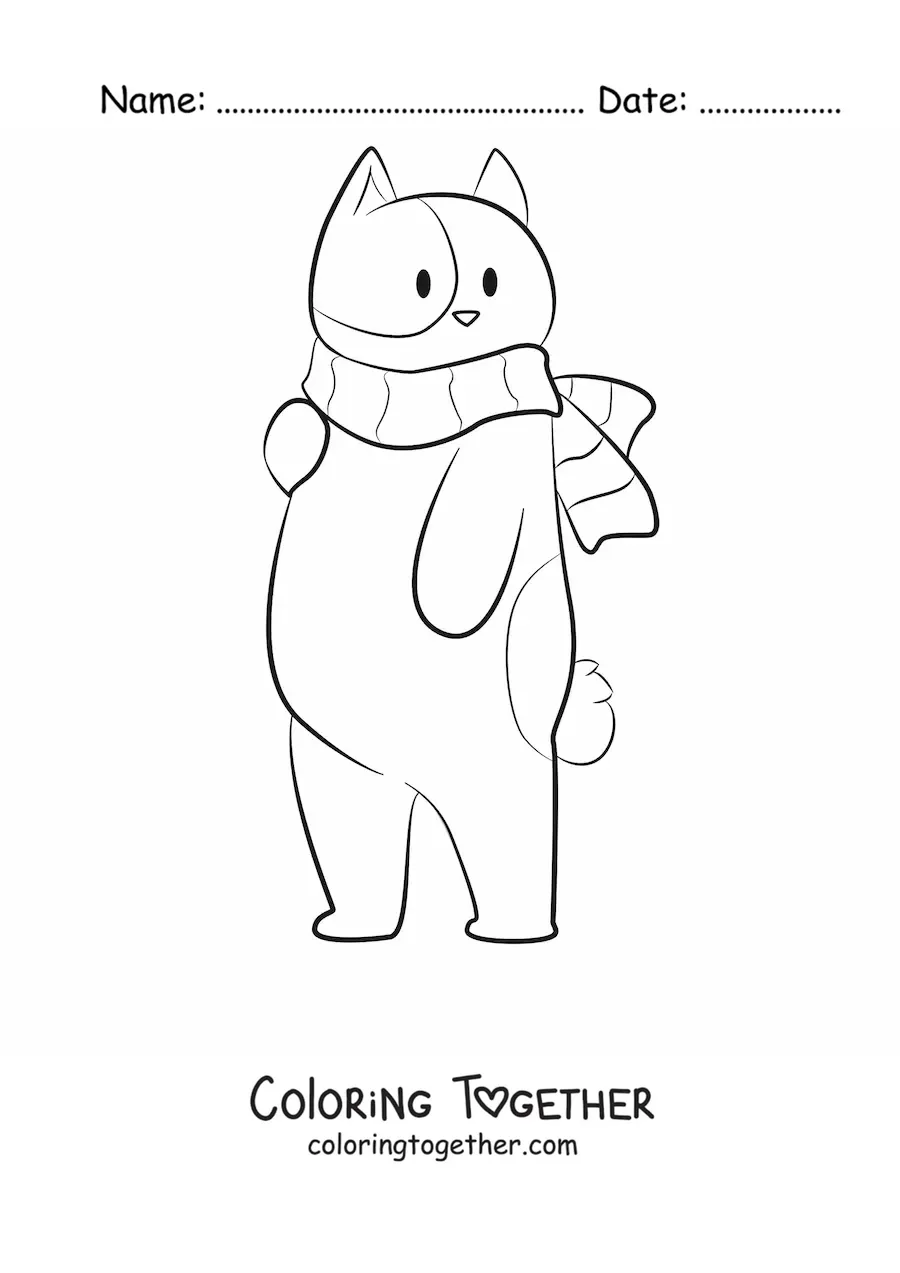 Coloring page of a cat with a scarf