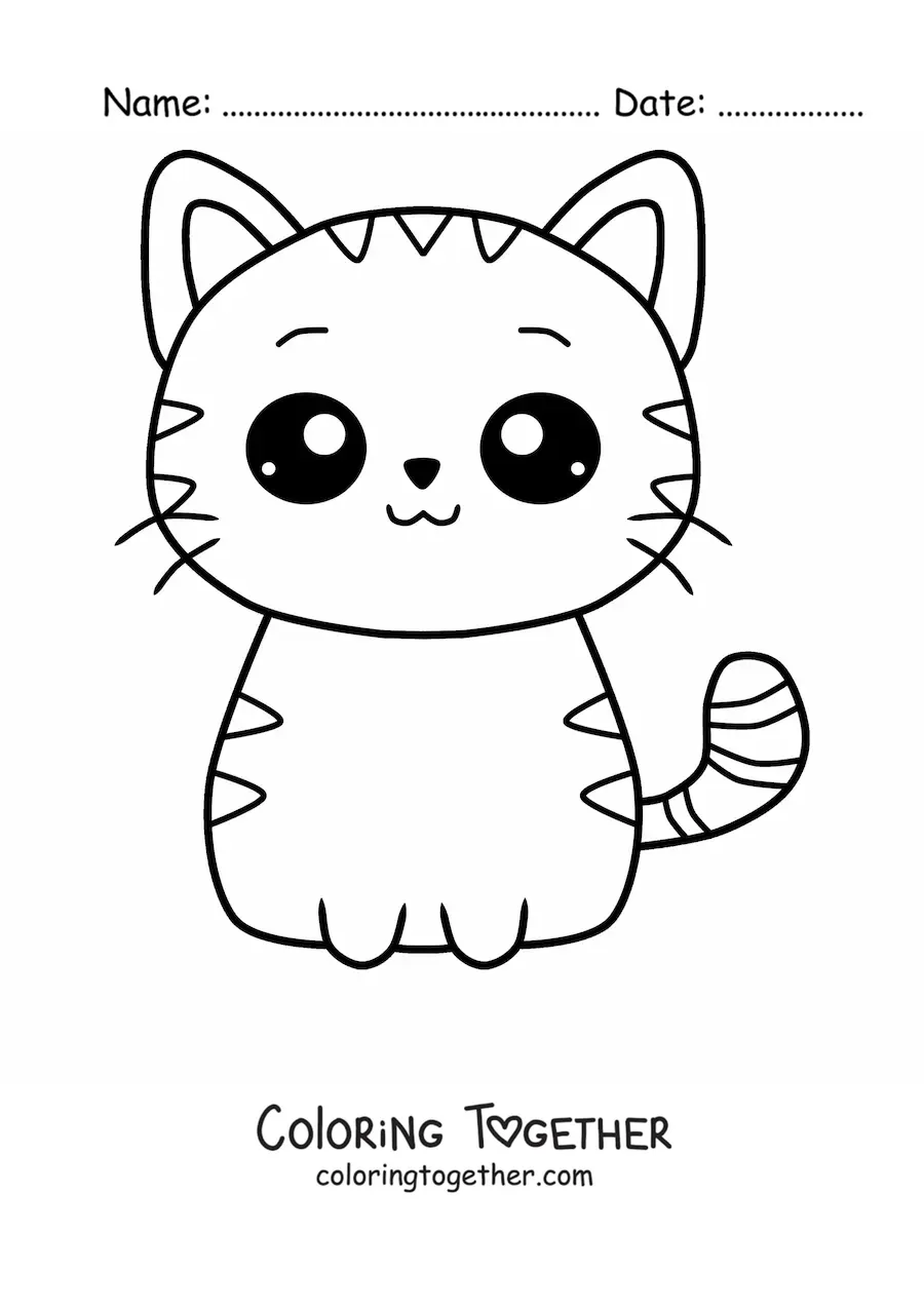 Coloring page of a striped kawaii cat