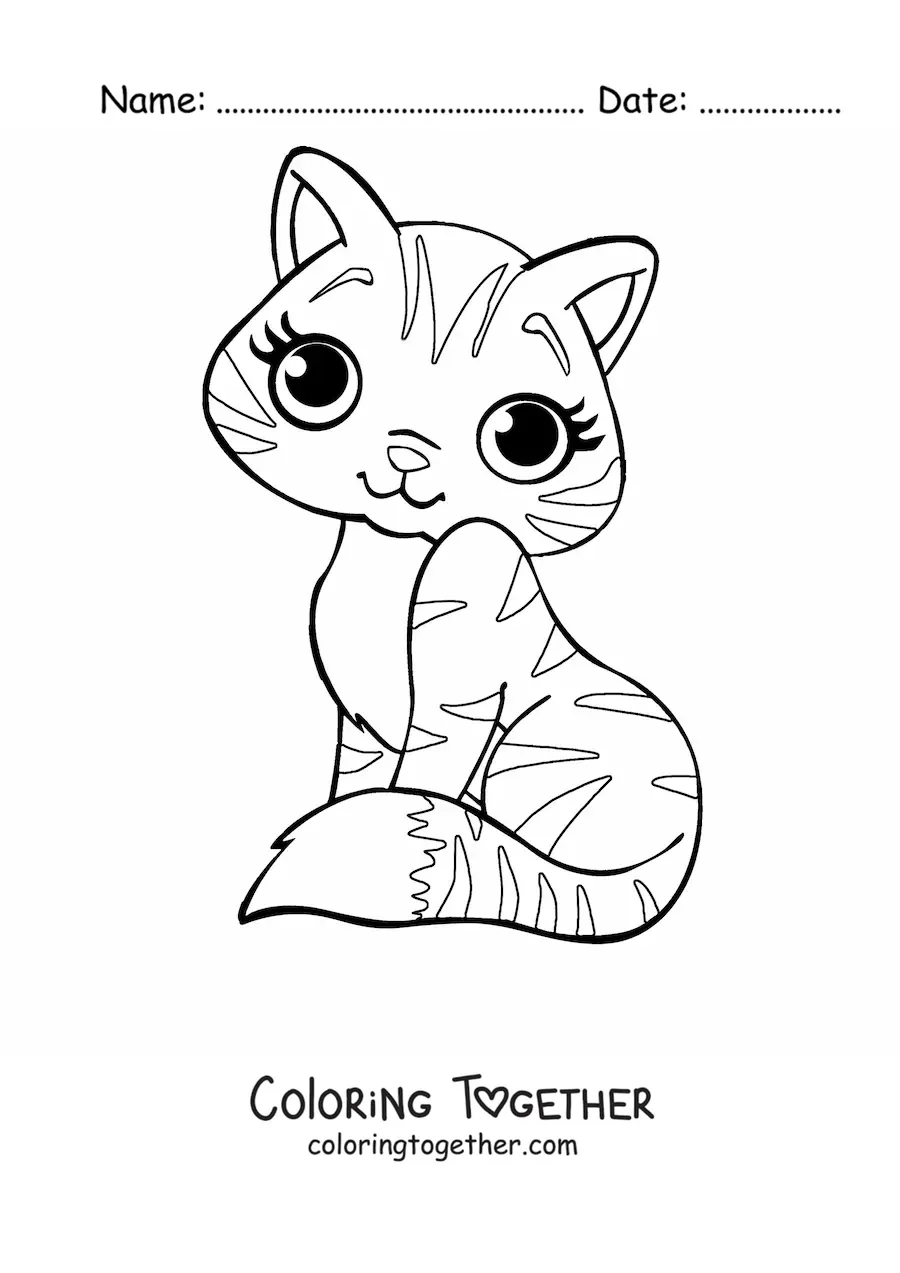 Coloring page of an animated cat