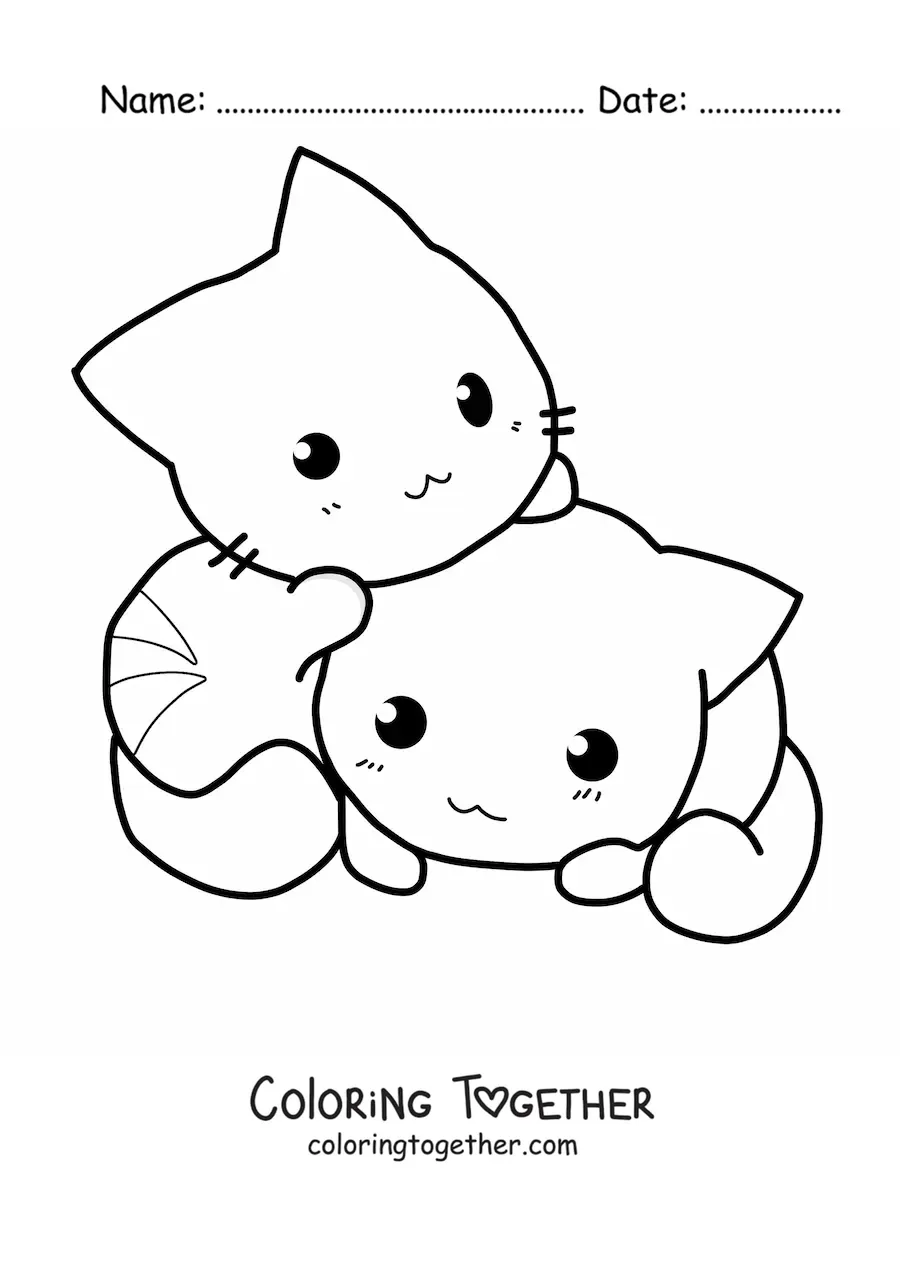 Coloring page of kawaii cats