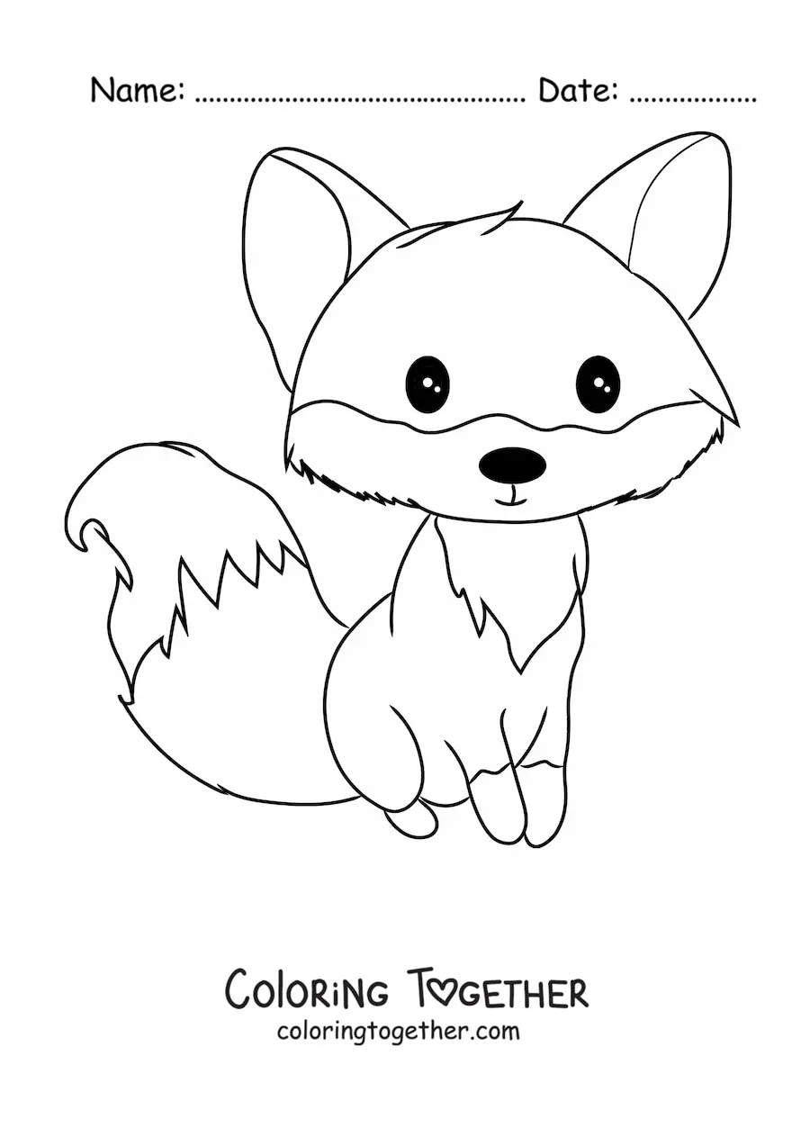 Coloring page of a kawaii fox sitting