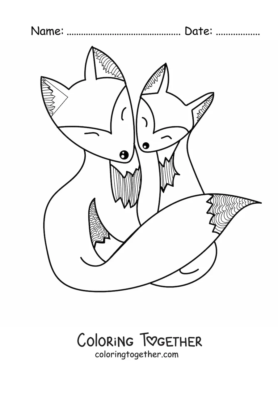 Coloring page of a pair of foxes