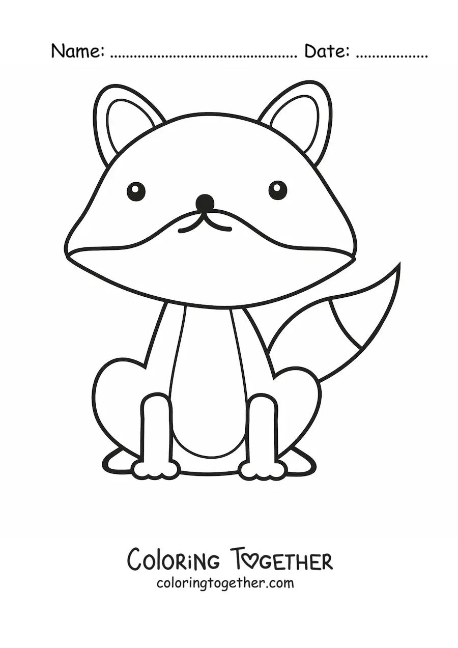 Coloring page of an easy kawaii fox sitting down