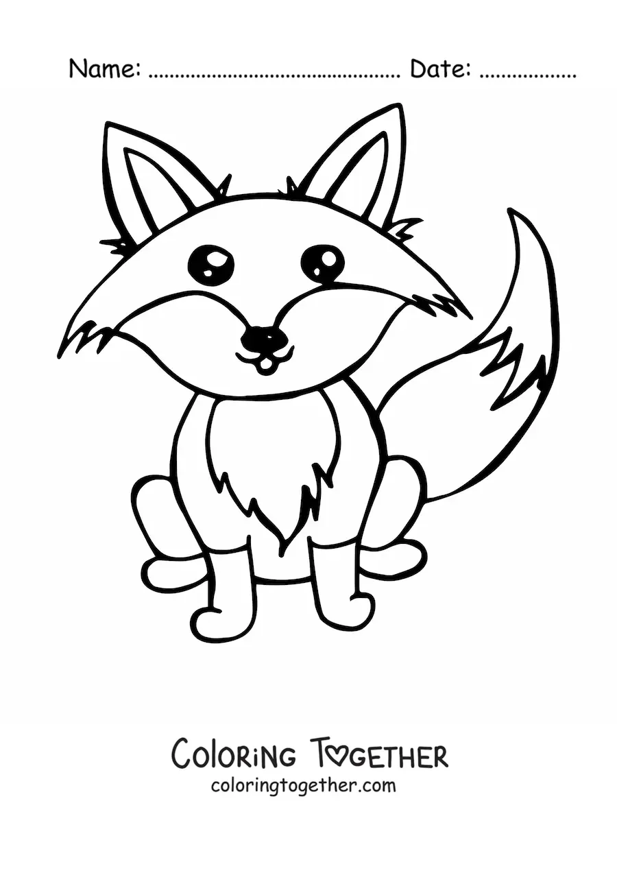 Coloring page of a big kawaii fox sitting down