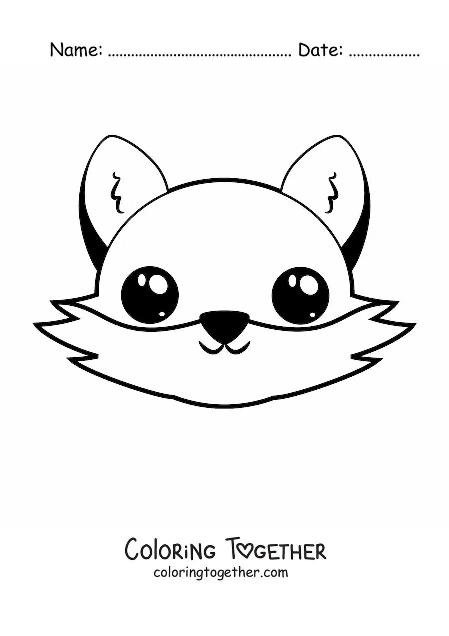 Coloring page of a kawaii fox face