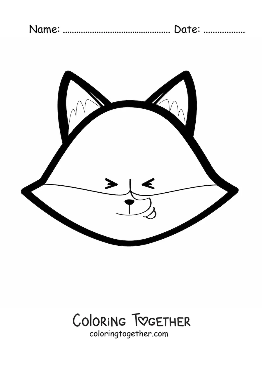 Coloring page of a cartoon fox face