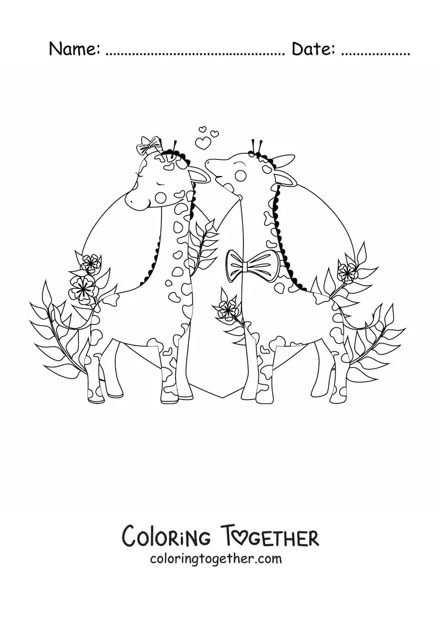 Coloring page of a pair of giraffes