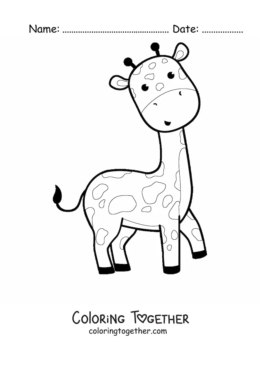 Coloring page of a kawaii giraffe
