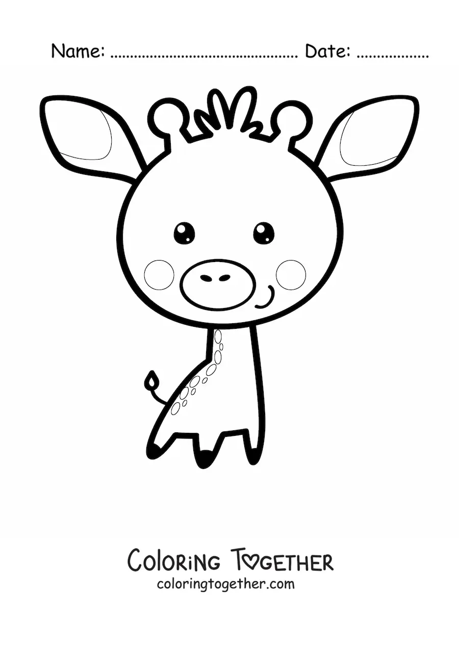 Coloring page of a big kawaii giraffe