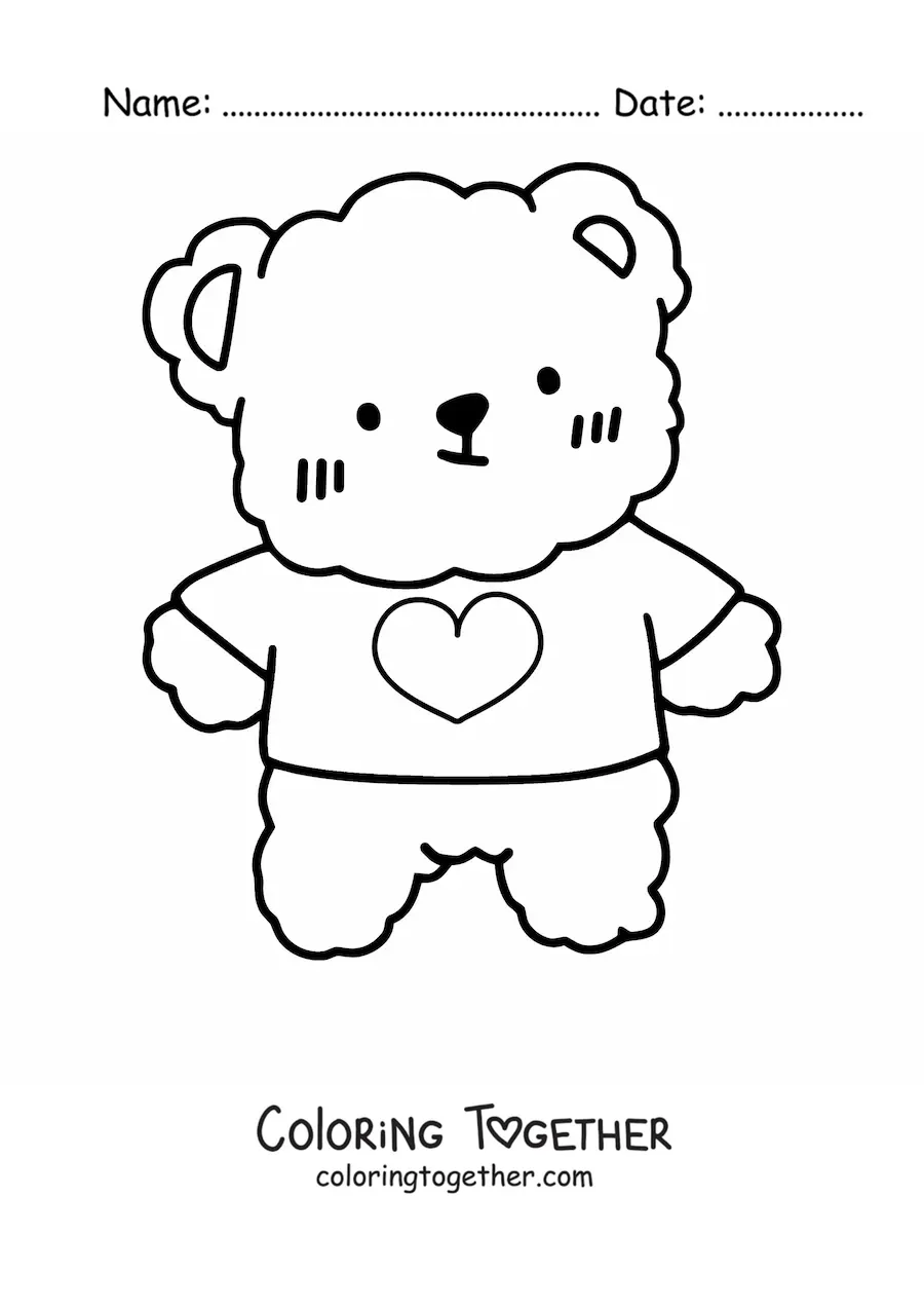 Coloring page of a kawaii teddy bear