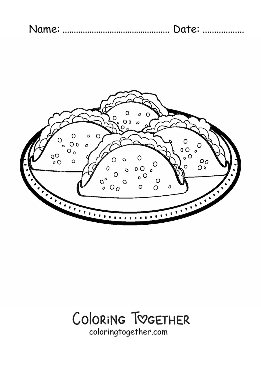 Coloring page of a plate of tacos