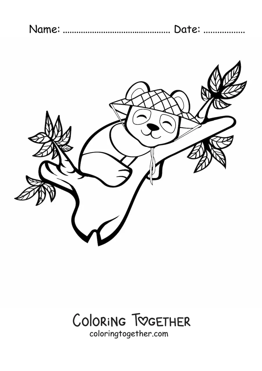 Coloring page of a kawaii panda bear sleeping