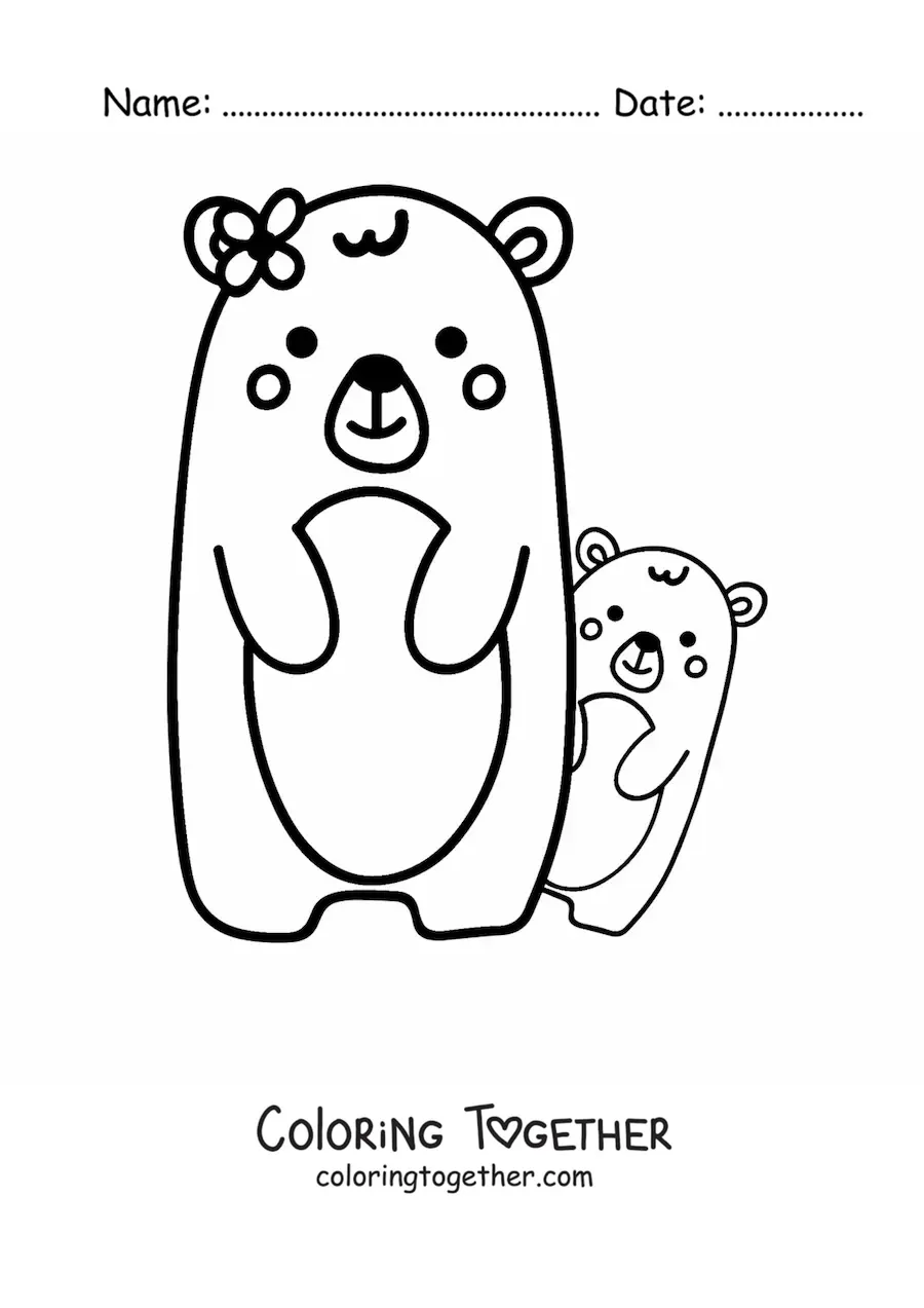 Coloring page of a mommy and baby bear