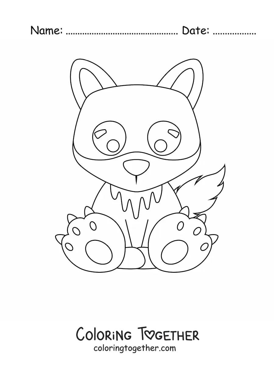 Coloring page of a kawaii baby wolf sitting down