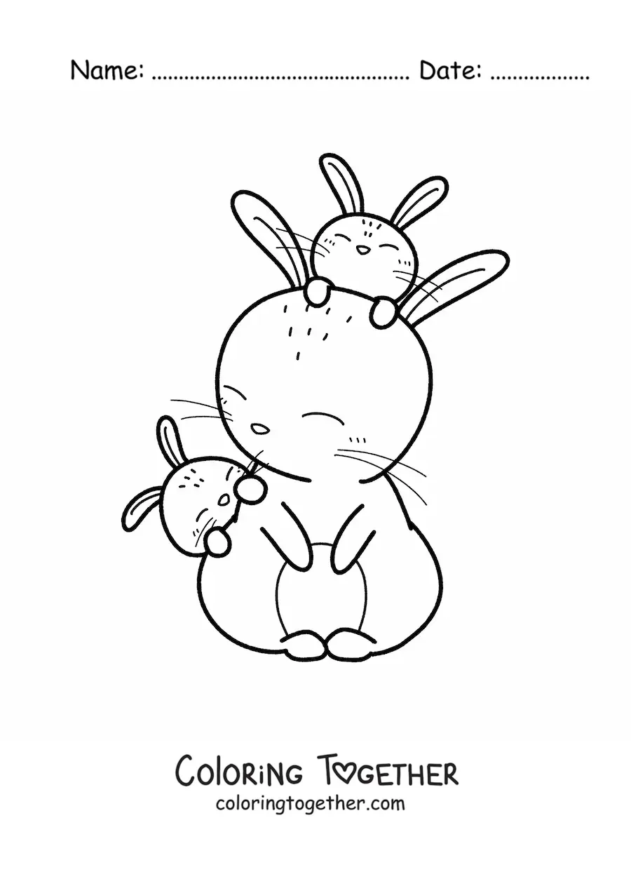 Coloring page of a mommy rabbit with her babies