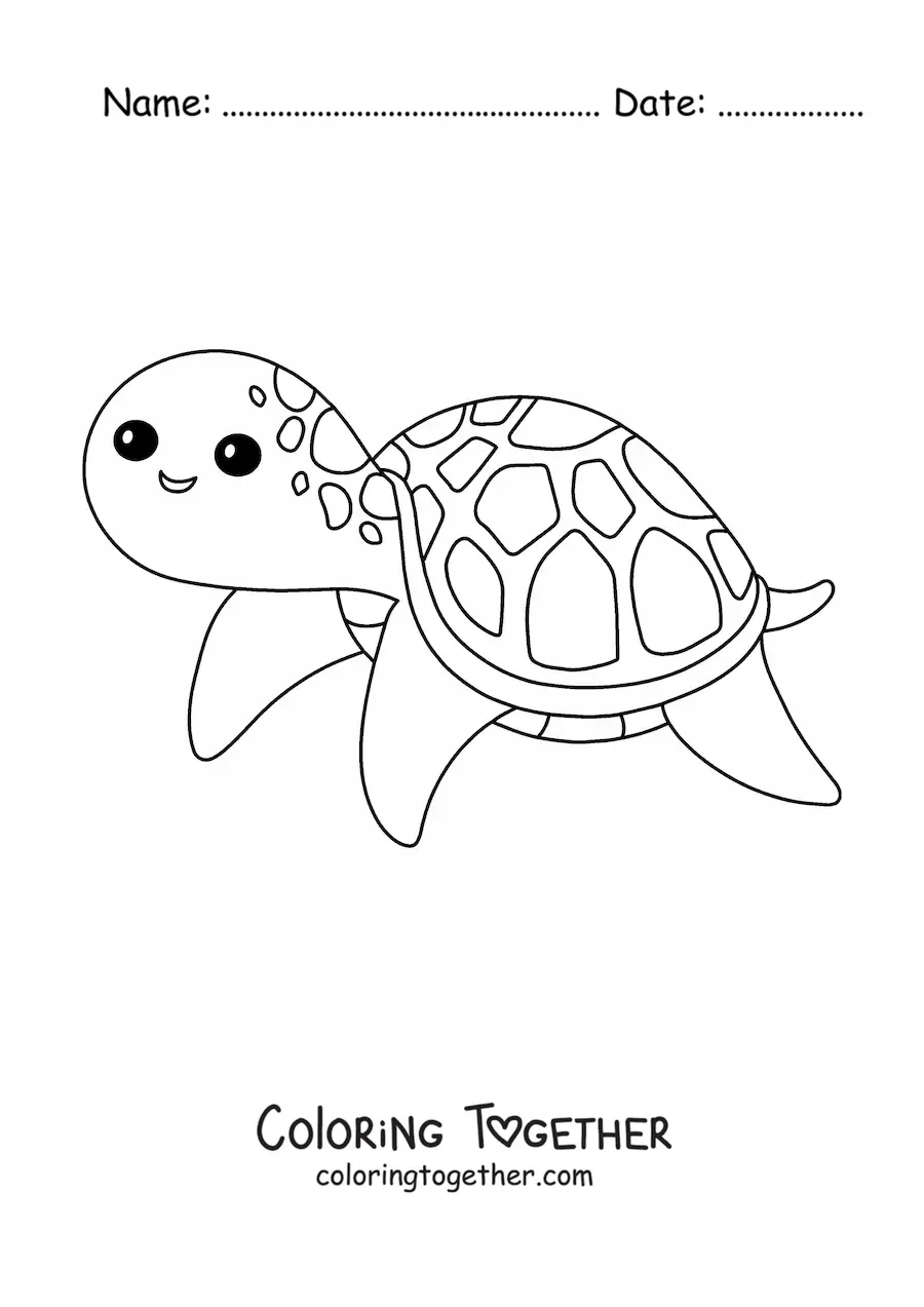 Coloring page of a kawaii aquatic turtle