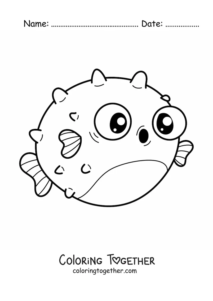 Coloring page of a kawaii pufferfish