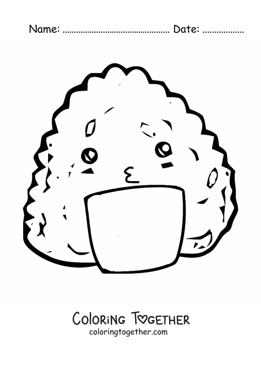 Coloring page of an easy kawaii Japanese onigiri
