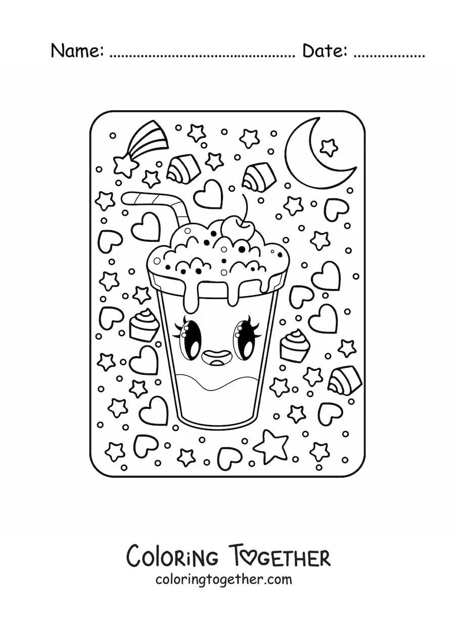 Coloring page of a big kawaii milkshake
