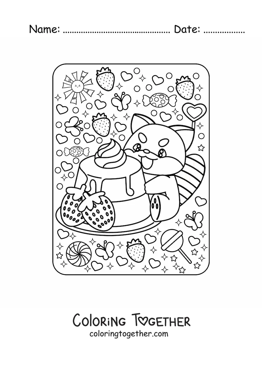 Coloring page of a dessert with a kawaii red panda