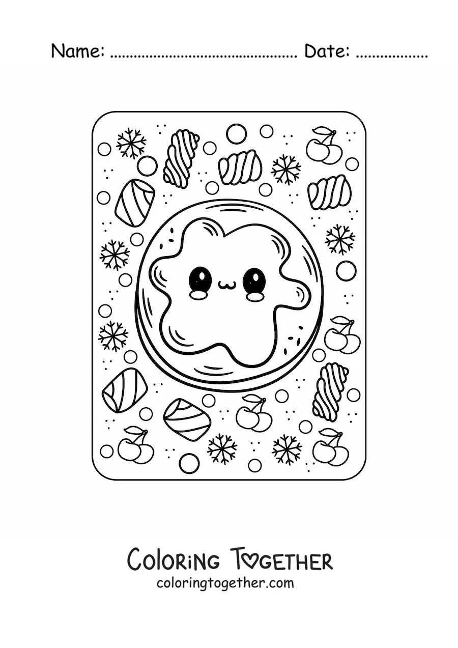 Coloring page of a kawaii pancake with jam