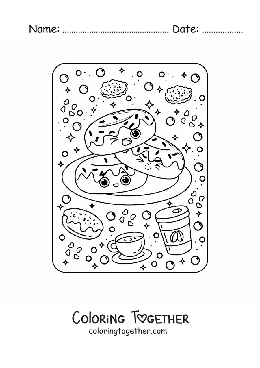 Coloring page of kawaii donuts