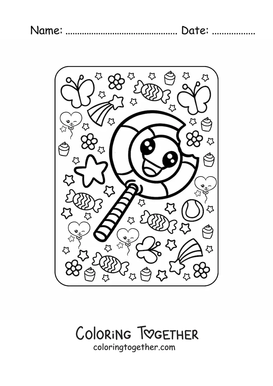 Coloring page of a kawaii lollipop