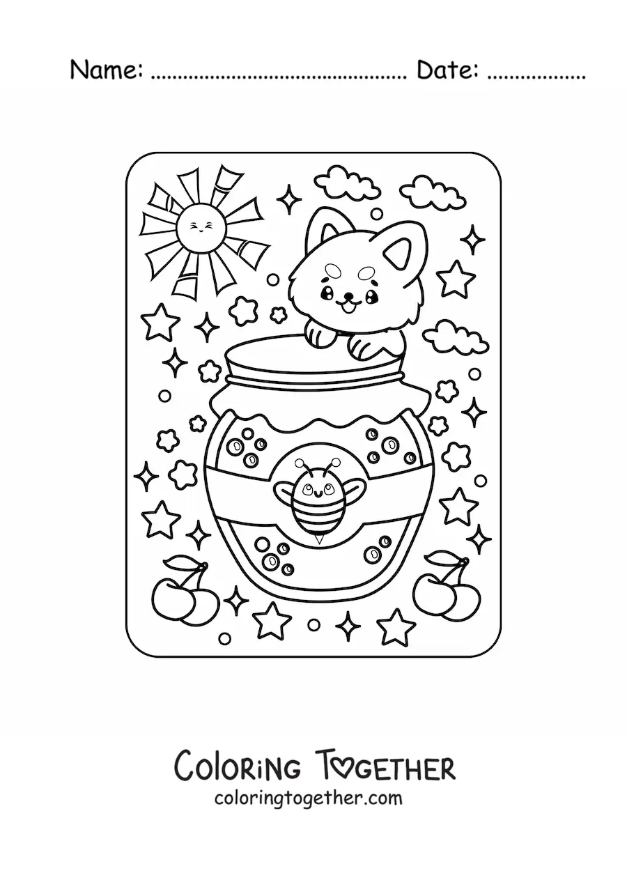 Coloring page of honey with a kawaii dog
