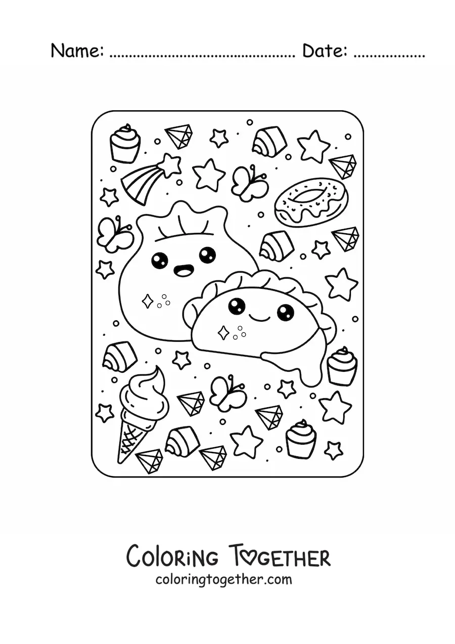 Coloring page of kawaii pasta