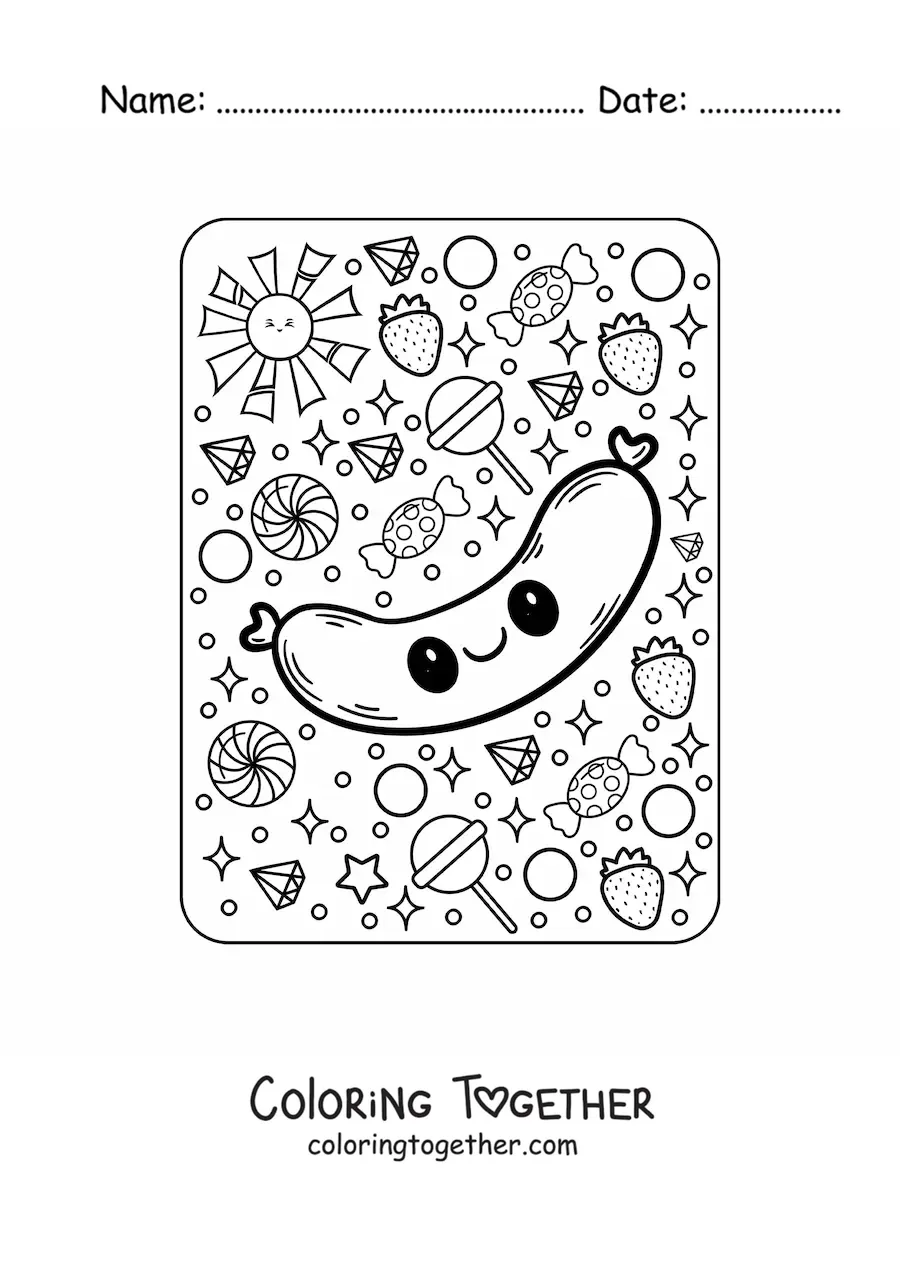 Coloring page of a big kawaii sausage