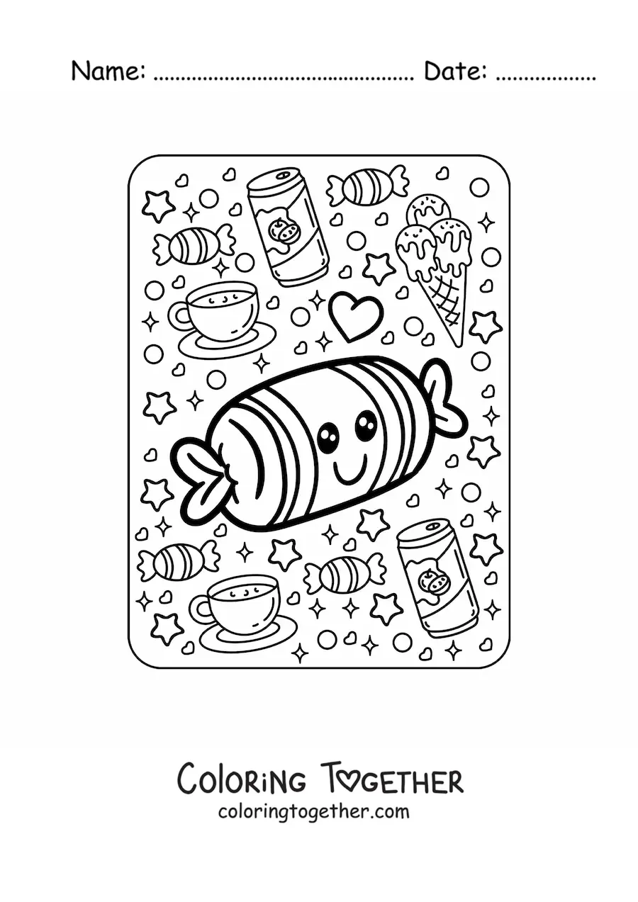 Coloring page of a big kawaii candy
