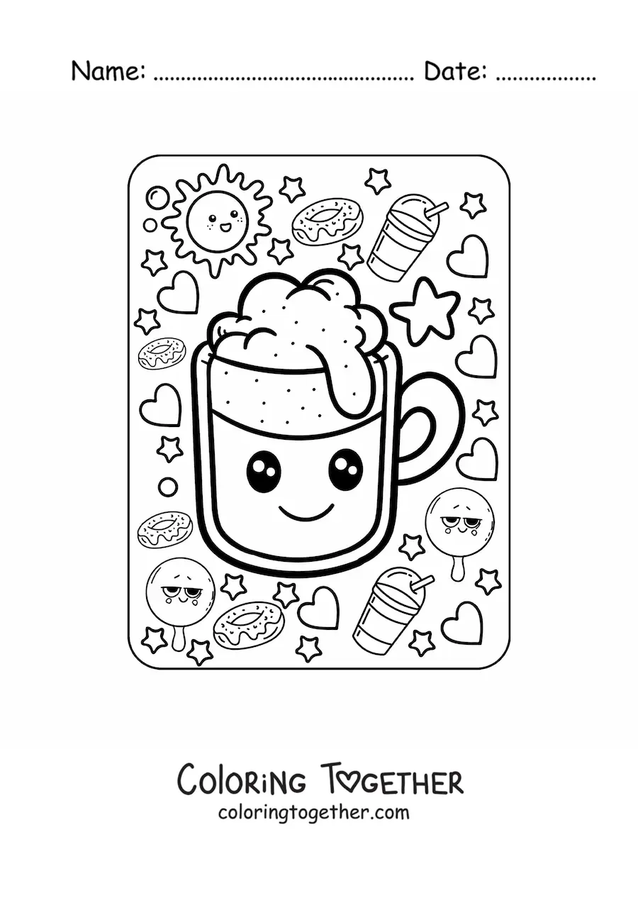 Coloring page of a big kawaii beer