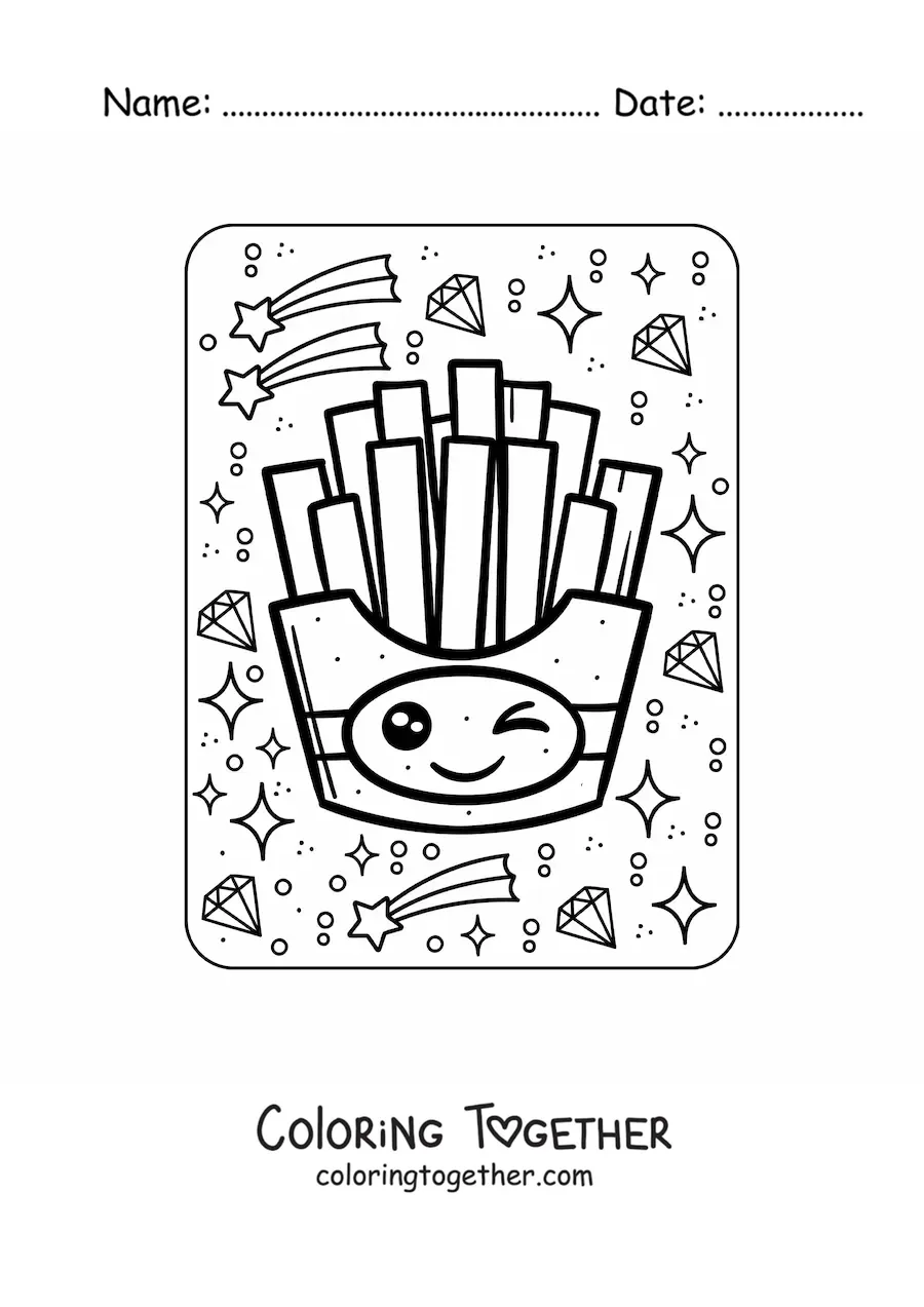 Coloring page of a big kawaii serving of fries