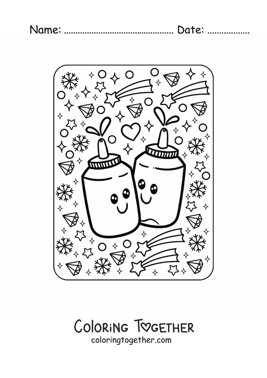 Coloring page of big kawaii sauces