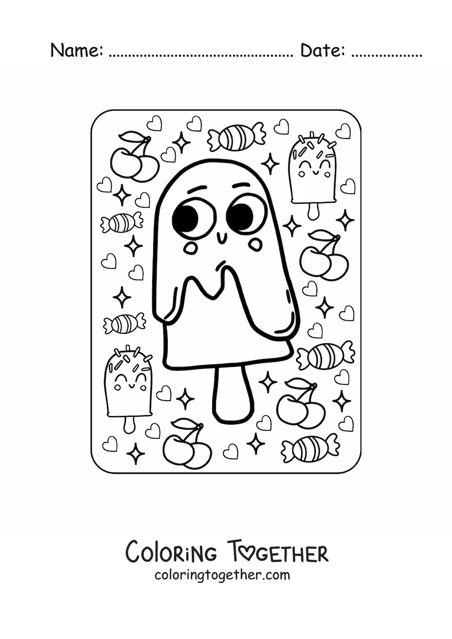 Coloring page of a big kawaii ice pop