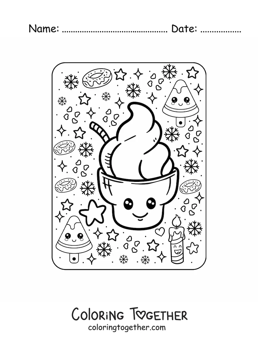 Coloring page of a big kawaii ice cream