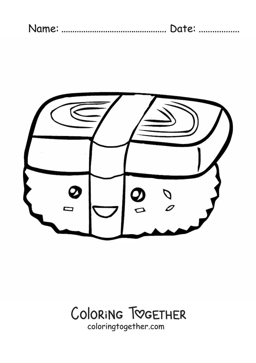 Coloring page of easy kawaii sushi