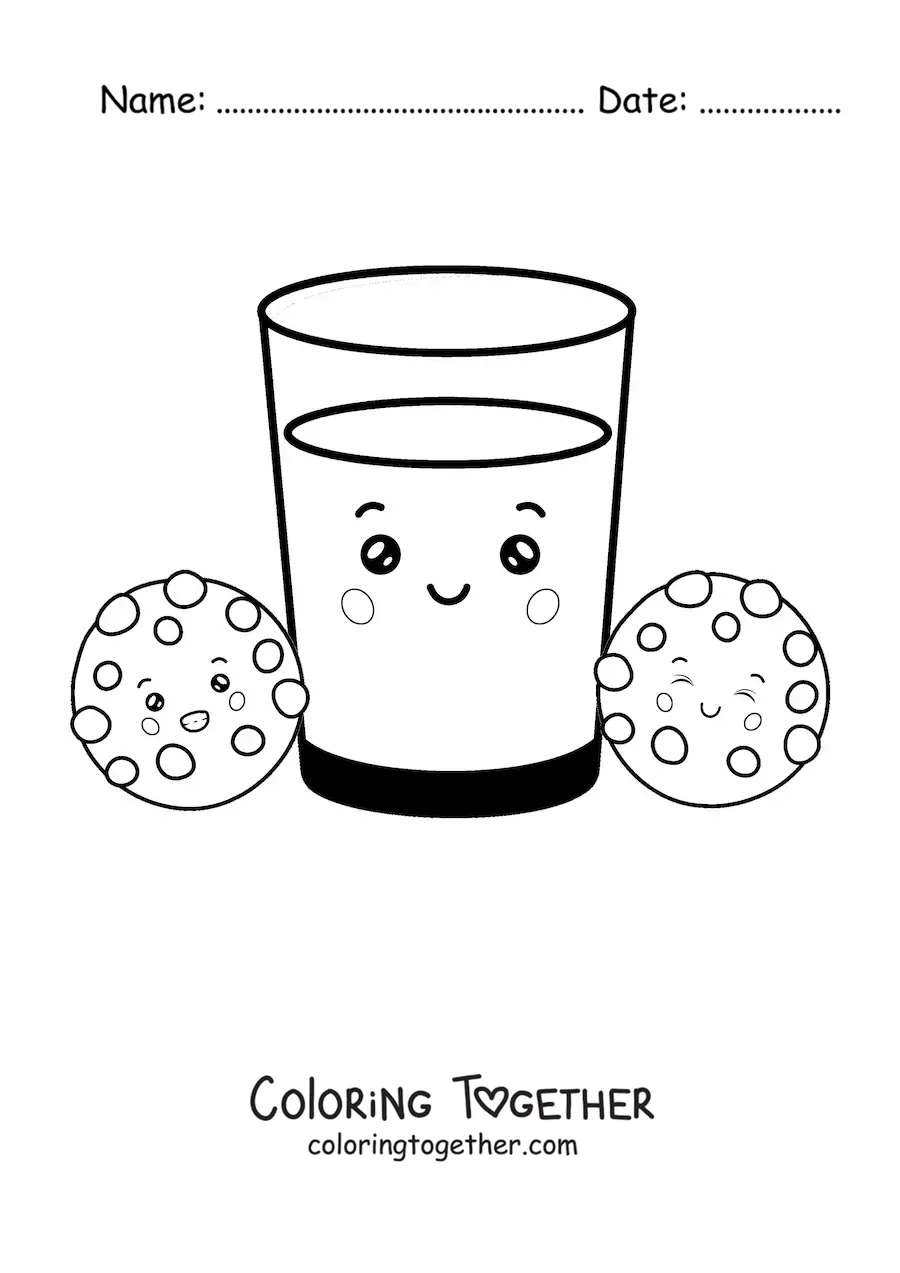 Coloring page of kawaii milk and cookies