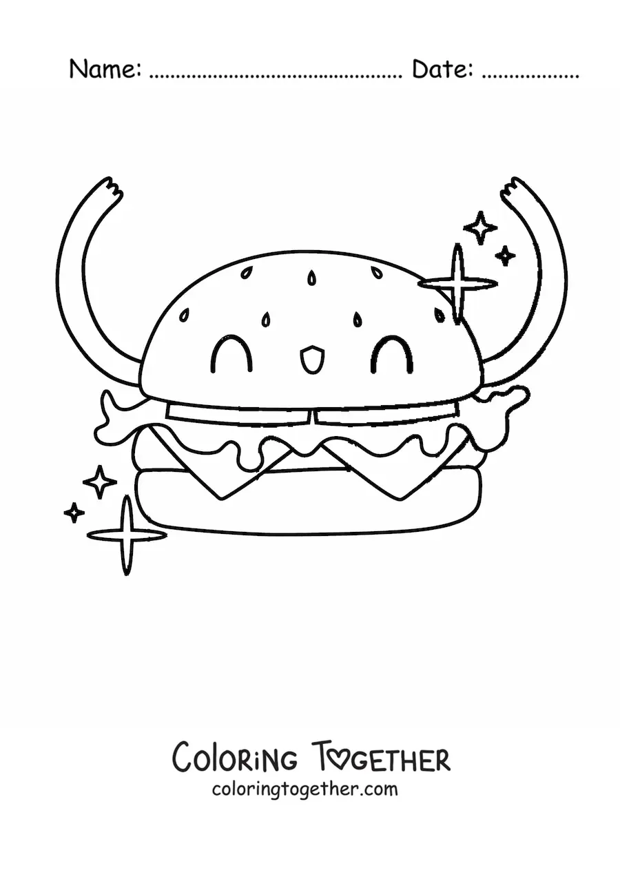 Coloring page of a cute hamburger