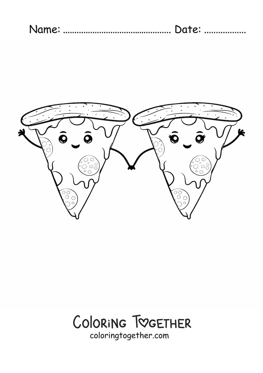 Coloring page of kawaii pizza slices