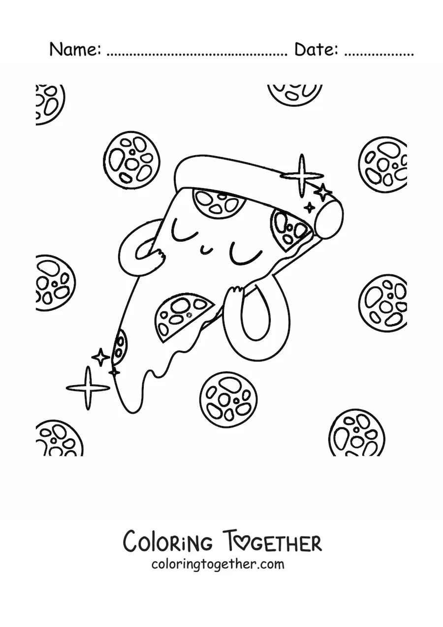 Coloring page of a kawaii pizza