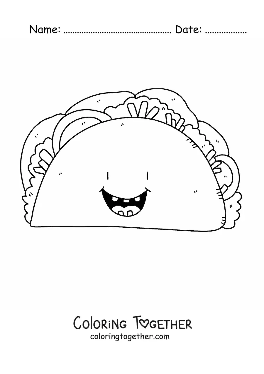 Coloring page of an animated taco