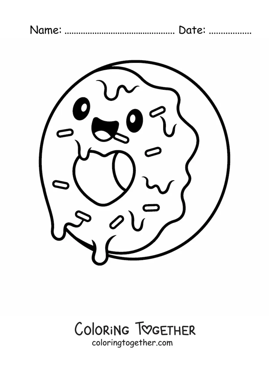 Coloring page of a kawaii donut