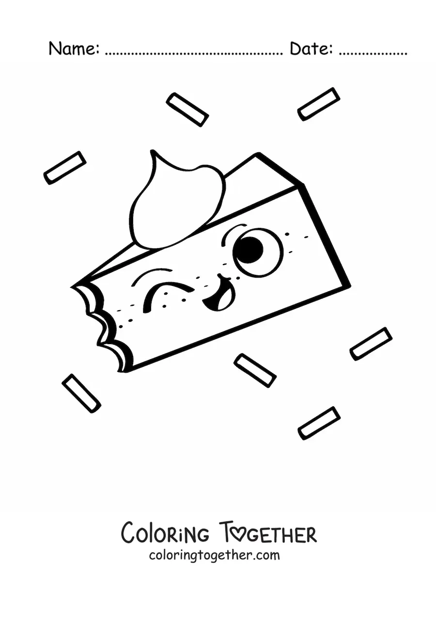 Coloring page of an animated slice of cake